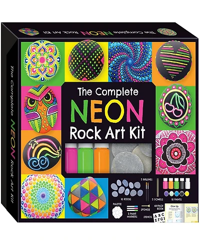 The Complete Neon Rock Art Kit Diy Rock Painting For Kids, Rocks, Brushes, Paint, Stencils included 19 Easy-To-Follow Projects