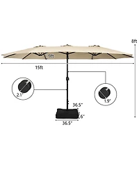 Costway 15FT Double-Sided Twin Patio Umbrella Outdoor Market W/ Crank & Base