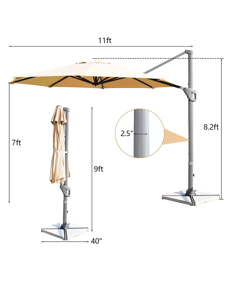 11ft Patio Offset Umbrella Cantilever Rotation Aluminum Tilt Cross Base