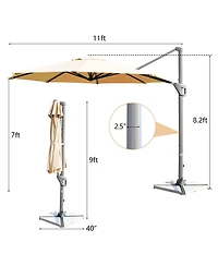 11ft Patio Offset Umbrella Cantilever Rotation Aluminum Tilt Cross Base