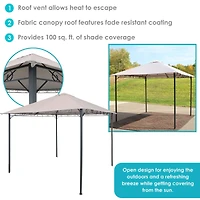 10 x 10 Foot Open Gazebo - Weather-Resistant Polyester Top and Black Steel Frame - Gray