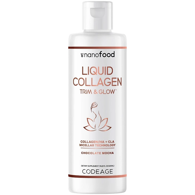 Codeage Liquid Collagen Supplement Chocolate Flavor, Beauty Trim & Glow Liposomal Collagen Peptides, Cla Conjugated Linoleic Acid, Hyaluronic Acid, Vi