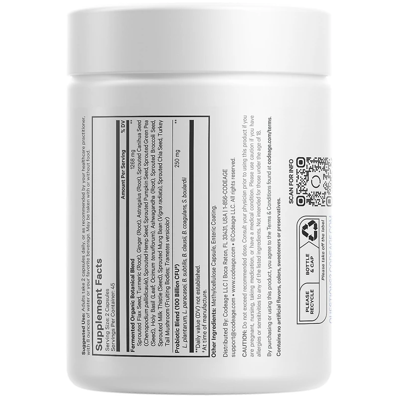 Codeage Sbo Probiotics, 100 Billion CFUs Per Serving, Multi Strain Soil Based Organisms Blend and Organic Fermented Botanical Blend, Shelf-Stable, 90