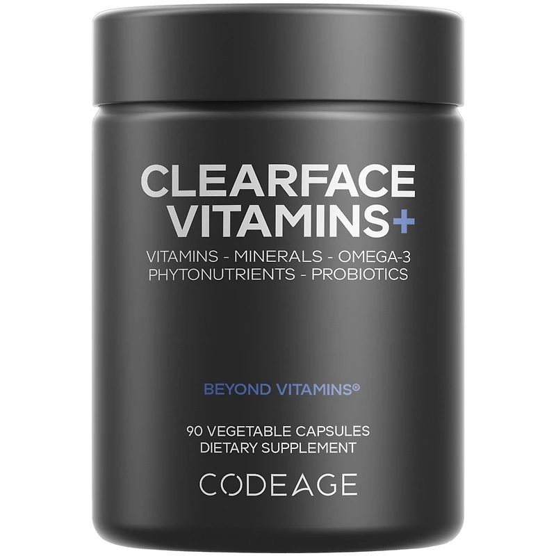 Codeage Clearface Pantothenic Acid, Niacin Supplement, Vitamins A, C, D3, E, Probiotics, Zinc, Riboflavin, Thiamin, L-Lysine Hcl & Omega-3, Niacinamid