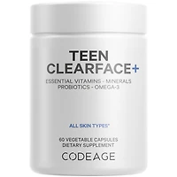 Codeage Teen Clearface Adolescent Face, Skin & Pimples, Vitamins A, C, D3, E, Pantothenic Acid, Niacin, Zinc Supplement Teenagers, Probiotics, L-Lysin