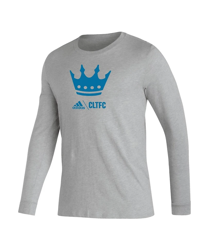 Men's adidas Heather Gray Charlotte Fc Icon Long Sleeve T-shirt