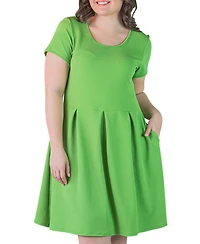 24seven Comfort Apparel Plus Scoop Neck Knee Length Pocket Dress