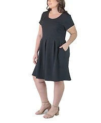 24seven Comfort Apparel Plus Scoop Neck Knee Length Pocket Dress