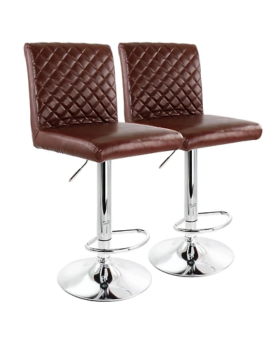 Elama 2 Piece Adjustable Tufted Faux Leather Bar Stool in Glossy Cherry with Chrome Base