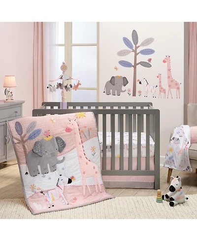 Lambs & Ivy Jazzy Jungle 3-Piece Safari Animals Pink Baby Crib Bedding Set