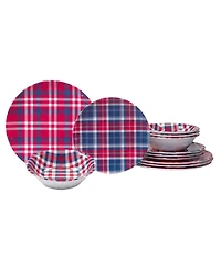 Certified International Patriotic Plaid Melamine 12 Piece Dinnerware Set, Service for 4