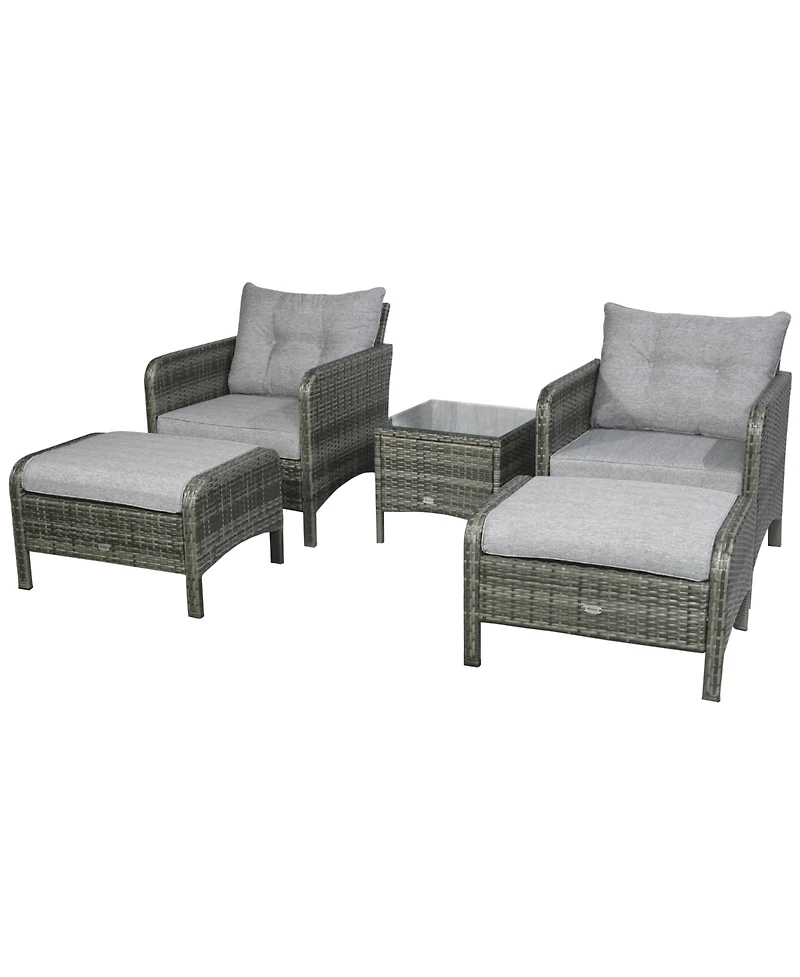 Outsunny 5pcs Outdoor Patio Furniture Set All Weather Wicker Conversation Set