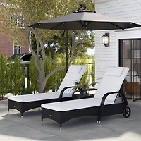 Outsunny Pool Furniture, 2 Lounge Chairs & Table, Wheels, Cushioned,