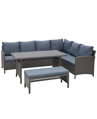 Outsunny 4pc Modern Outdoor Patio Rat Wicker Patio Dining Table Bench Sofa