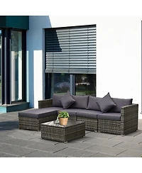 Outsunny 6 Pieces Patio Furniture Sets Outdoor Wicker Conversation Sets All Weather Pe Rattan Sectional sofa set with Ottoman, Cushions & Tempered Gla