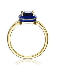 Ra 14k Yellow Gold Plated with Blue Cubic Zirconia Enamel Radiant Halo Ring
