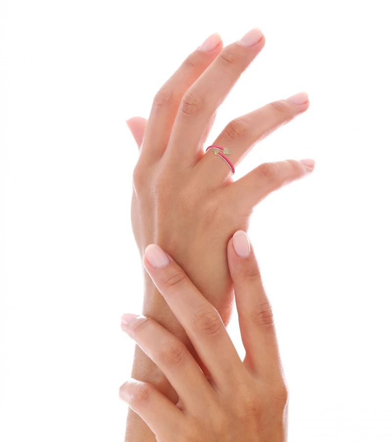 Ra Young Adults/Teens 14k Yellow Gold Plated with Cubic Zirconia Bypass Magenta Pink Enamel Stacking Ring