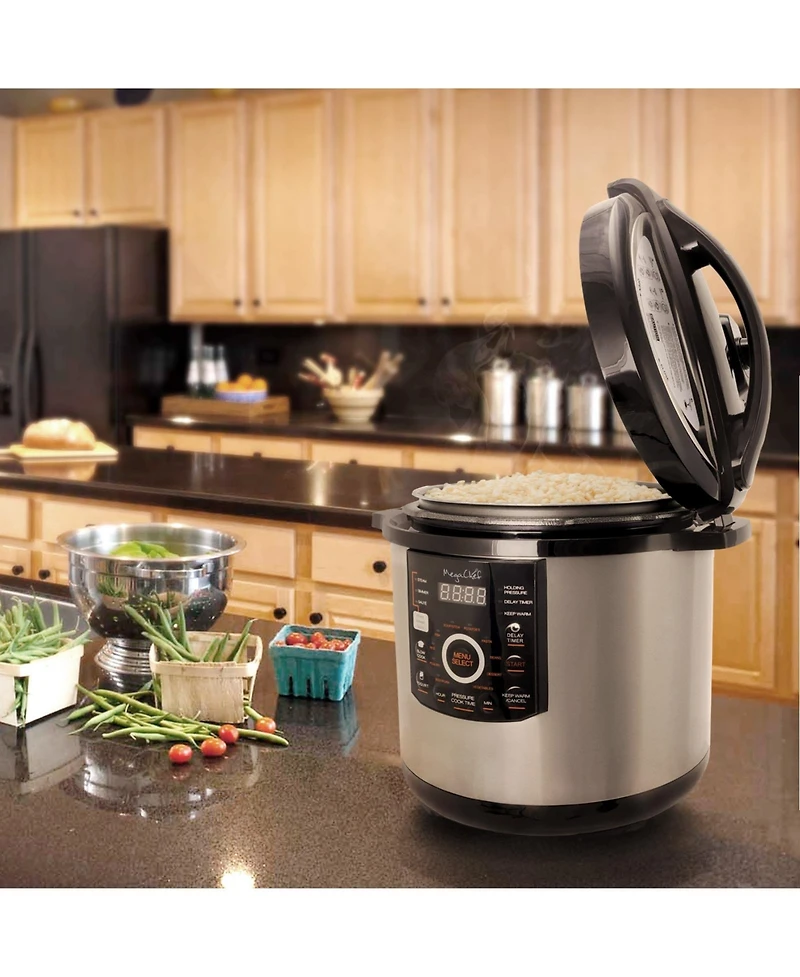 MegaChef 12 Quart Steel Digital Pressure Cooker with 15 Presets and Glass Lid