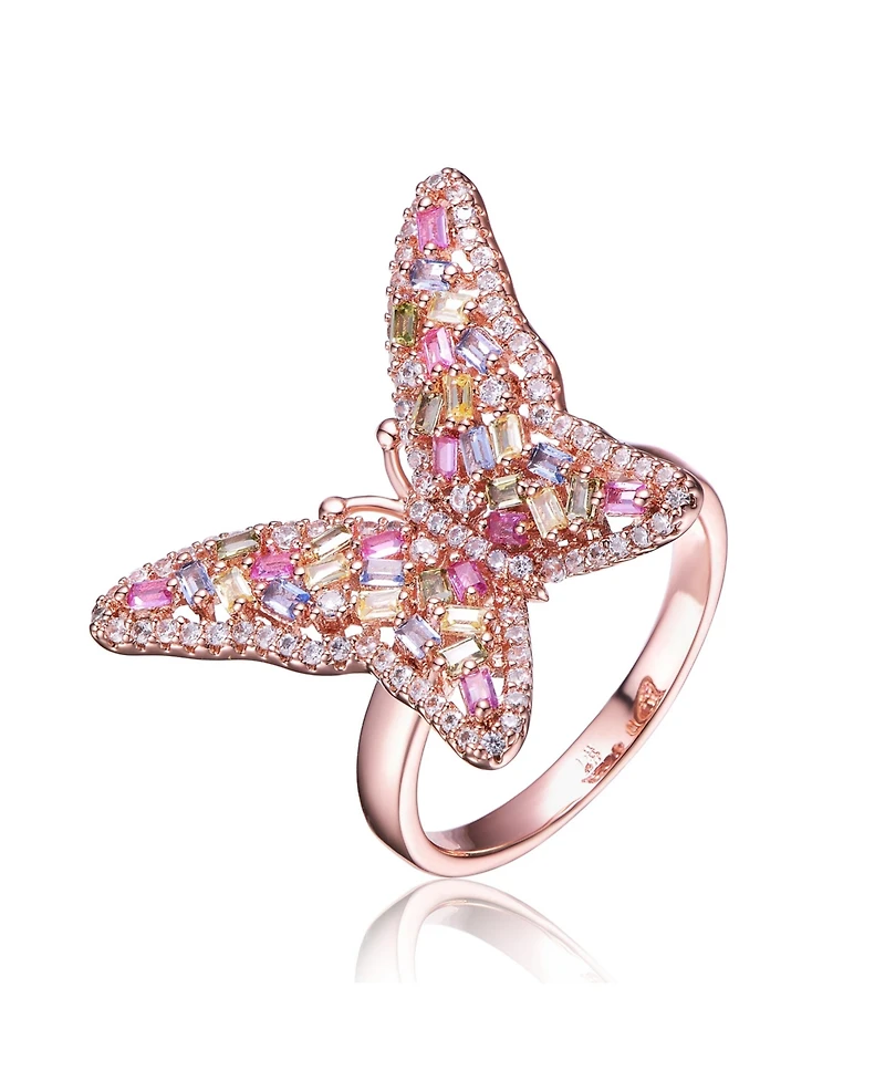 Ra 18K Rose Gold Plated Multi Color Cubic Zirconia Butterfly Ring