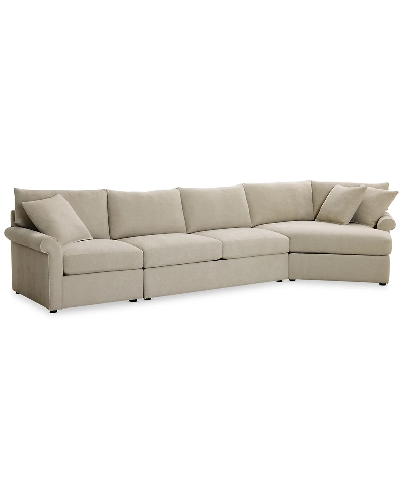 Closeout! Wrenley 166" 3-Pc. Fabric Cuddler Chaise Sectional Sofa, Created for Macy's