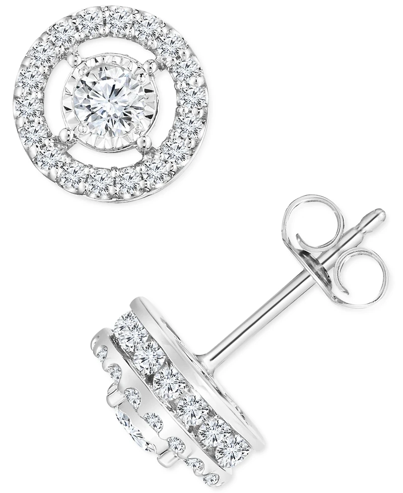 TruMiracle Diamond Halo Stud Earrings (1 ct. t.w.) in 14k White Gold