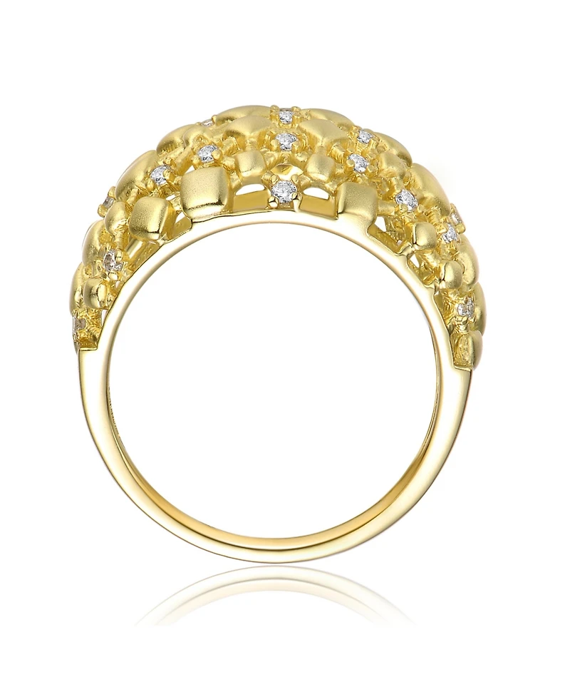 Ra 14k Yellow Gold Plated with Cubic Zirconia Dome-Shaped Textured Nugget Ring