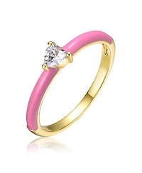 Ra Young Adults/Teens 14k Yellow Gold Plated with Cubic Zirconia Heart Solitaire Pink Enamel Ring