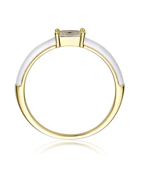 Ra Young Adults/Teens 14k Yellow Gold Plated with Baguette Cubic Zirconia Solitaire White Enamel Slim Stacking Ring