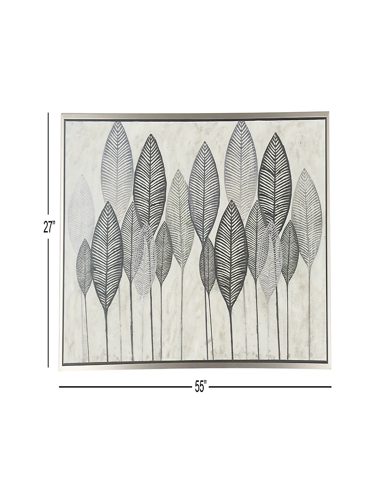Rosemary Lane Canvas Leaf Framed Wall Art with Silver-Tone Frame, 55" x 1" x 27"