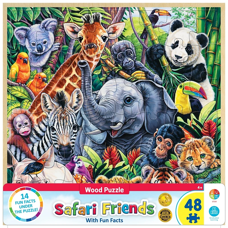 Masterpieces Wood Fun Facts Safari Friends 48 Piece Wood Jigsaw Puzzle