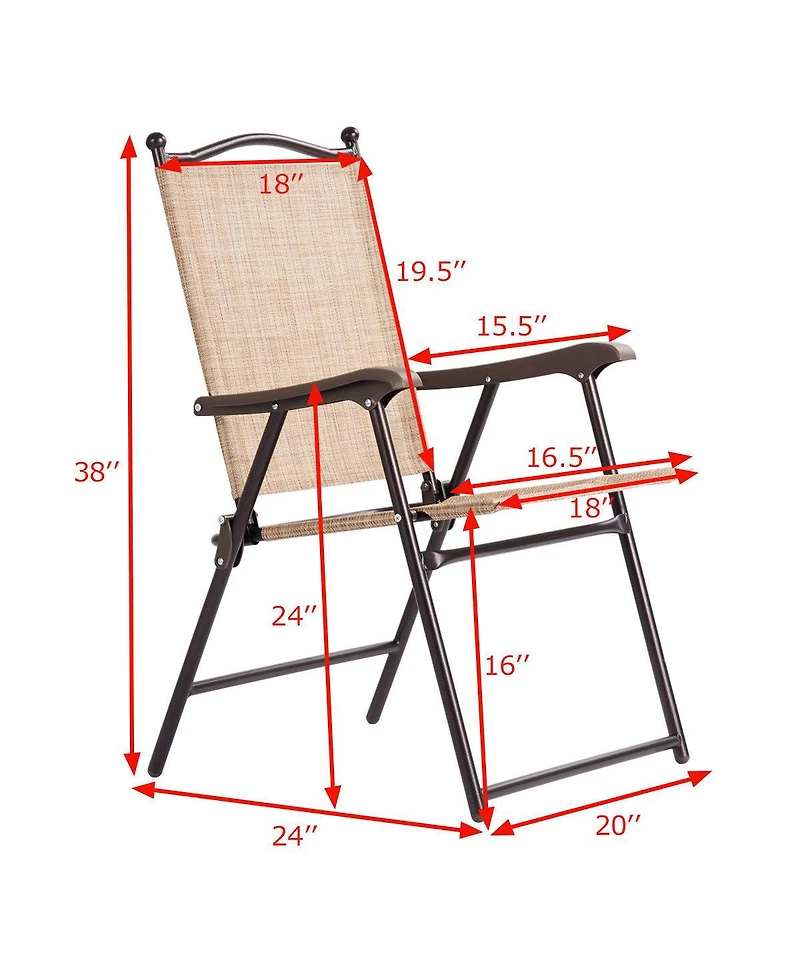 Costway Set of 2 Patio Folding Sling Back Chairs Camping Deck Garden Beach