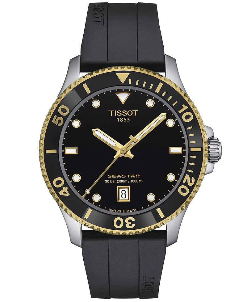 Tissot Men's Swiss Seastar 1000 Black Rubber Strap Watch 40mm