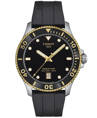 Tissot Men's Swiss Seastar 1000 Black Rubber Strap Watch 40mm