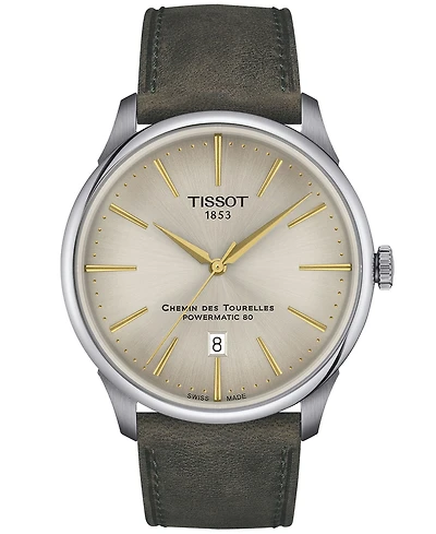 Tissot Men's Swiss Automatic Chemin des Tourelles Powermatic 80 Leather Strap Watch 42mm
