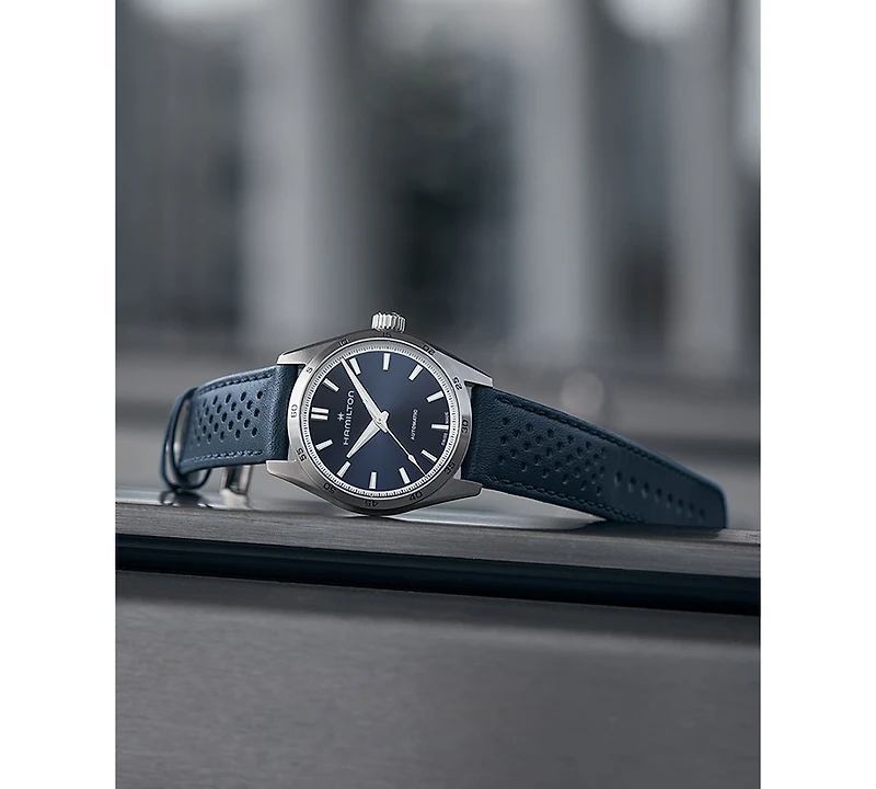 Hamilton Women's Swiss Automatic Jazzmaster Performer Blue Leather Strap Watch 38mm