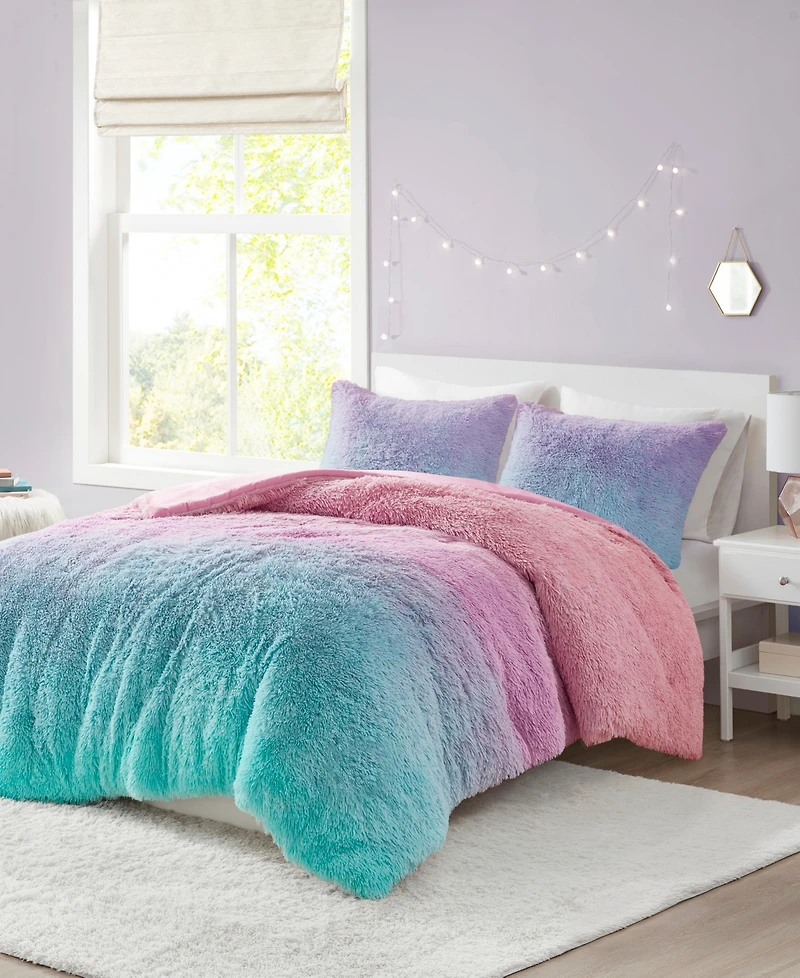 Intelligent Design Primrose Ombre Shaggy Faux Fur 3-Piece Comforter Set, Twin/Twin Xl
