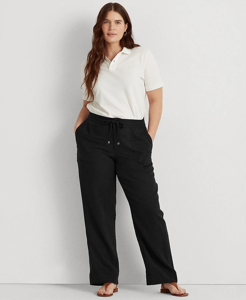 Lauren Ralph Plus-Size 100% Linen Wide-Leg Pants