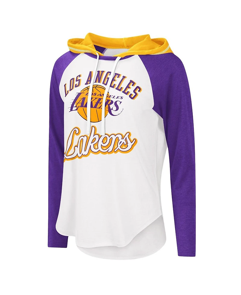 Women's G-iii 4Her by Carl Banks White Los Angeles Lakers Mvp Raglan Hoodie Long Sleeve T-shirt