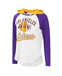 Women's G-iii 4Her by Carl Banks White Los Angeles Lakers Mvp Raglan Hoodie Long Sleeve T-shirt