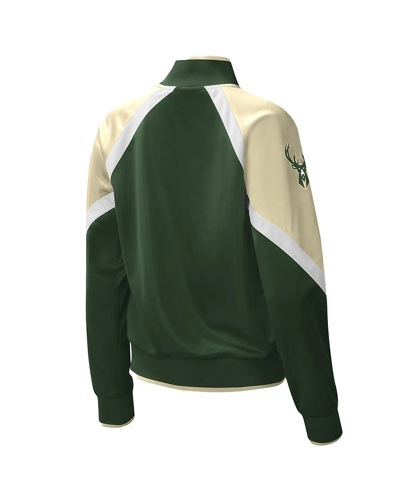 Women's Starter Hunter Green Milwaukee Bucks Slam Dunk Raglan Full-Zip Track Jacket