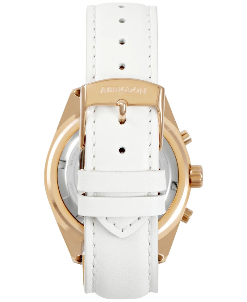Abingdon Co. Katherine Women's Chronograph White Leather Strap Watch 40mm