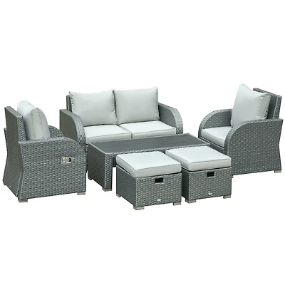 Outsunny 6-Piece Outdoor Rat Wicker Sofa Set w/ Gas Adjustable Sofa,