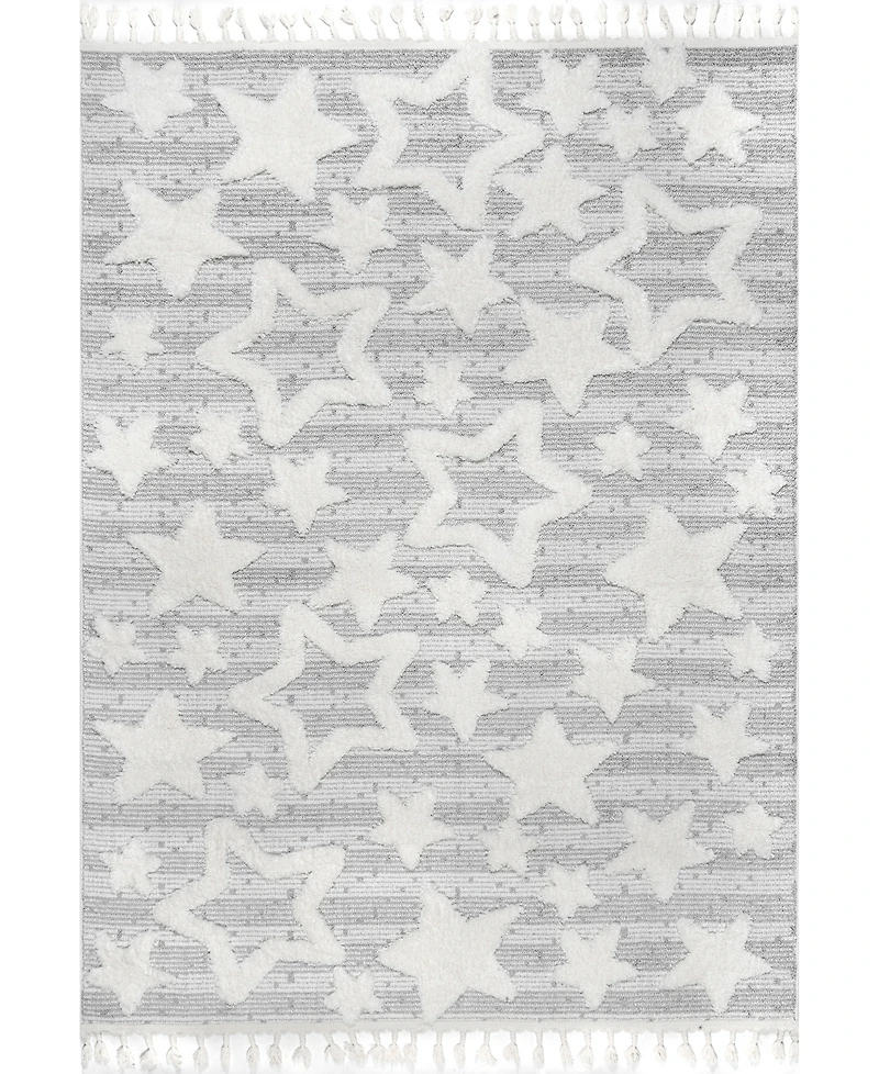 nuLoom London Raven Modern Stars High Low Shaggy Tassel 5'3" x 7'6" Area Rug