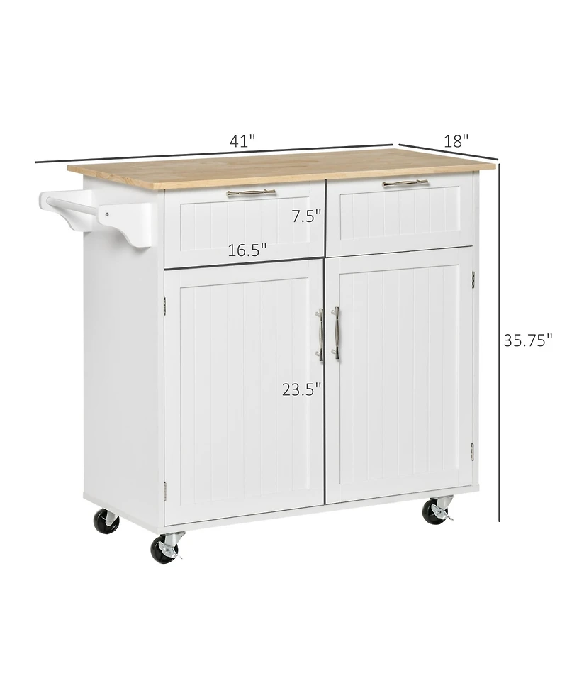 Homcom 41" Kitchen Storage Utility Island w/ Wheels, Drawers & Towel Rack,