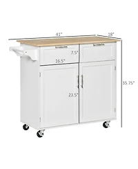 Homcom 41" Kitchen Storage Utility Island w/ Wheels, Drawers & Towel Rack,