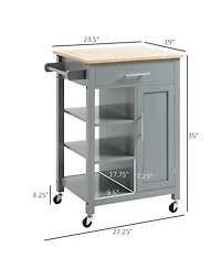 Homcom Compact Kitchen Storage Cabinet Utility Cart on Wheels with Open Shelf and Storage Drawer for Dining Room, Kitchen, Grey