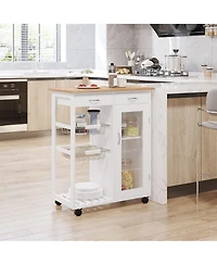Homcom Rolling Kitchen Trolley Cart Storage Cabinet with Wheels Basket Drawer