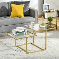 Homcom 38" 2 Glass End Table, Living Room Table w/ Metal Frame,