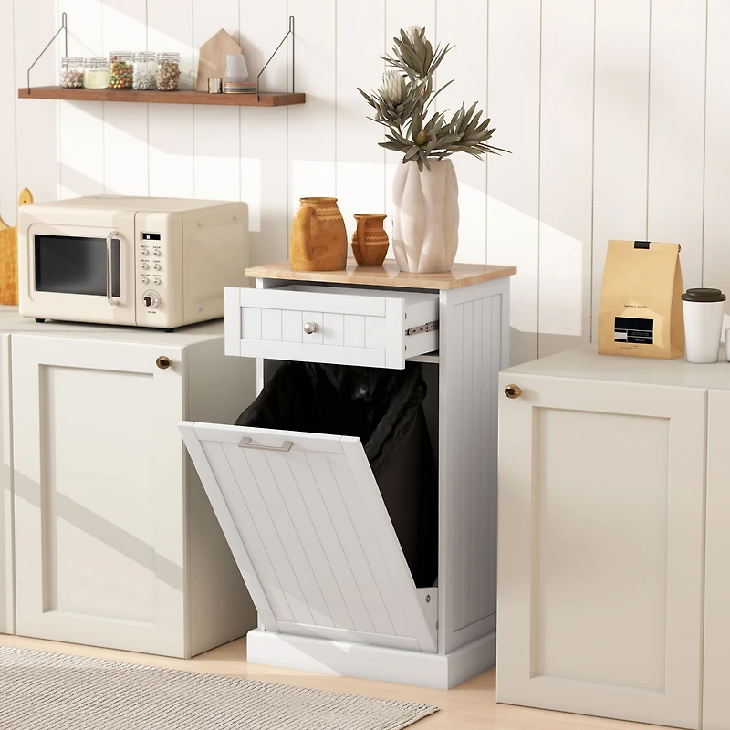 Homcom Hidden Trash Can Container Tilt Opening Kitchen Cabinet Bin, /