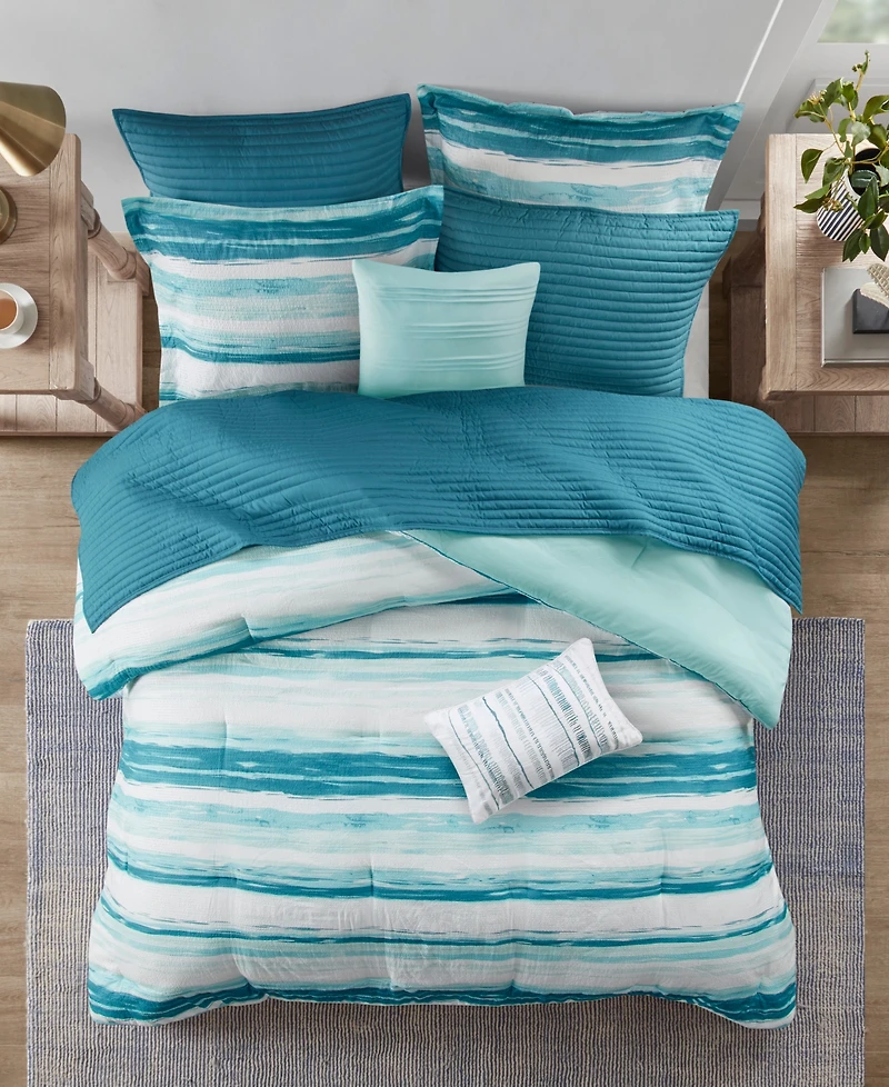 Madison Park Marina Printed Seersucker 8-Pc. Comforter and Coverlet Set, Full/Queen